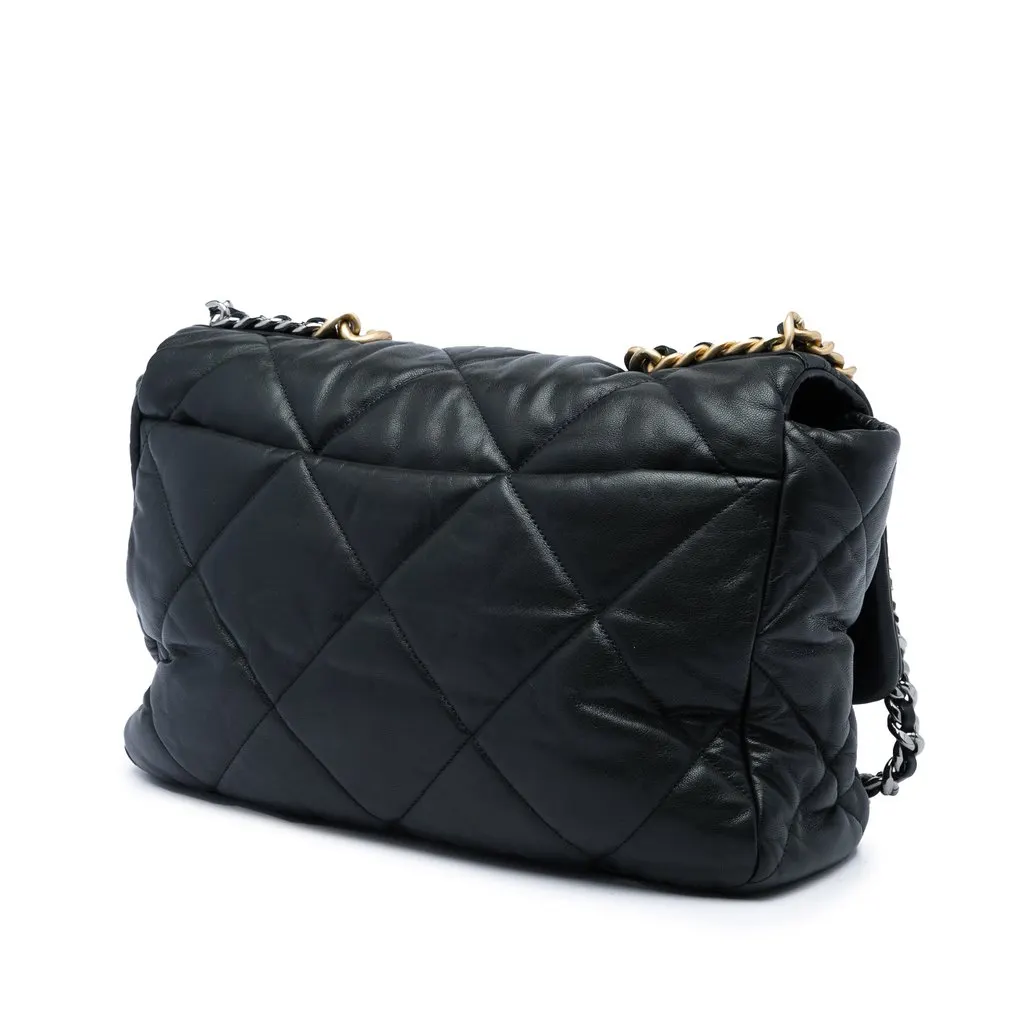 Chanel Maxi Lambskin 19 Flap Black Leather Very good - Back View