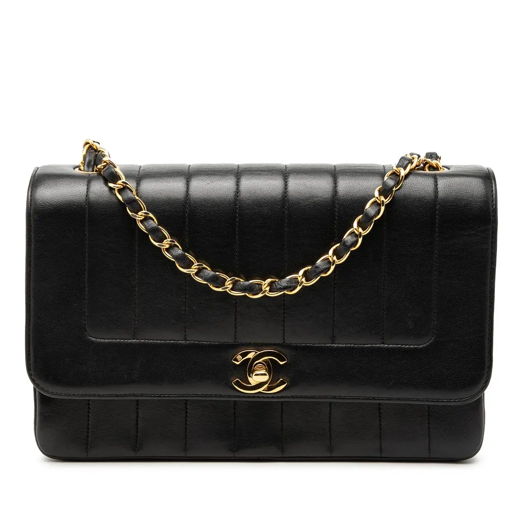 Chanel Medium Vertical Quilted Lambskin Mademoiselle Crossbody Black Leather Very good - Front View