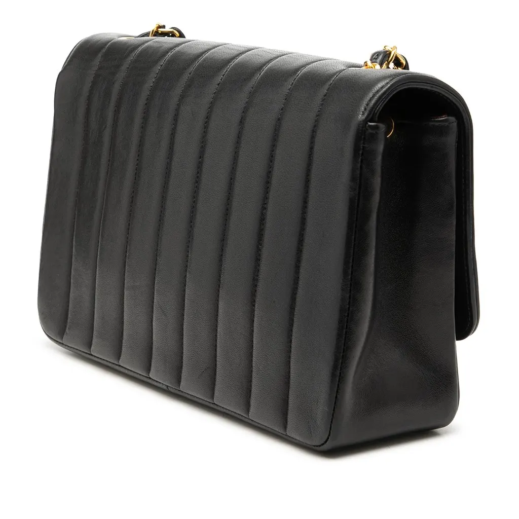 Chanel Medium Vertical Quilted Lambskin Mademoiselle Crossbody Black Leather Very good - Back View