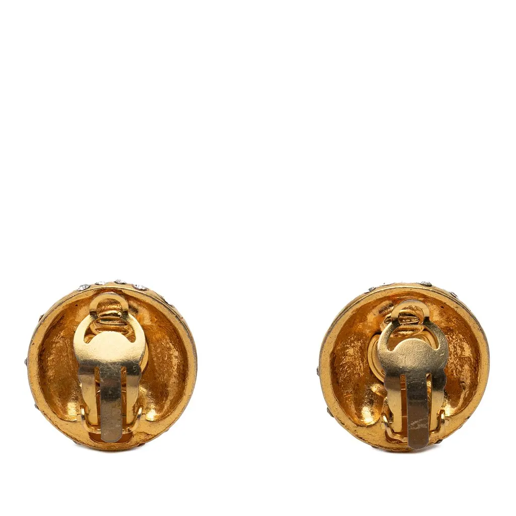 Chanel Gold Plated Strass Logo Lettering Clip On Earrings Gold Metal Very good - Back View