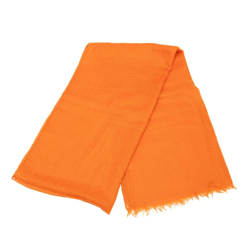 Hermès Cashmere Fringed Scarf Orange Wool Good - Front View
