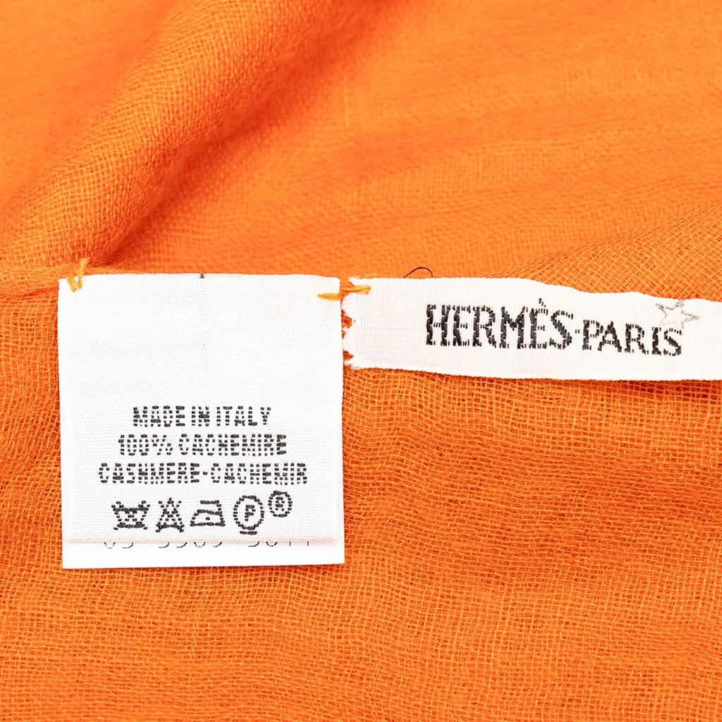 Hermès Cashmere Fringed Scarf Orange Wool Good - Back View