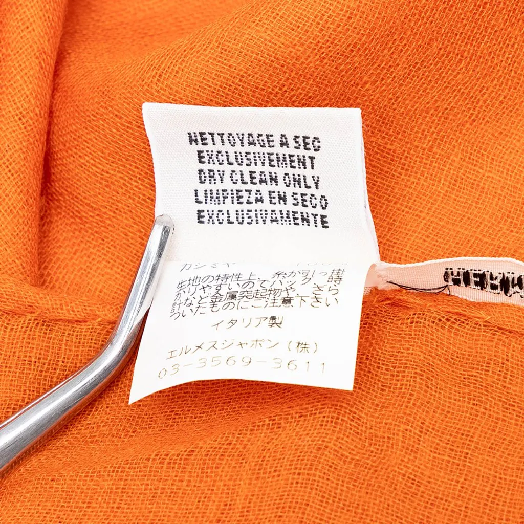 Hermès Cashmere Fringed Scarf Orange Wool Good - Inside View