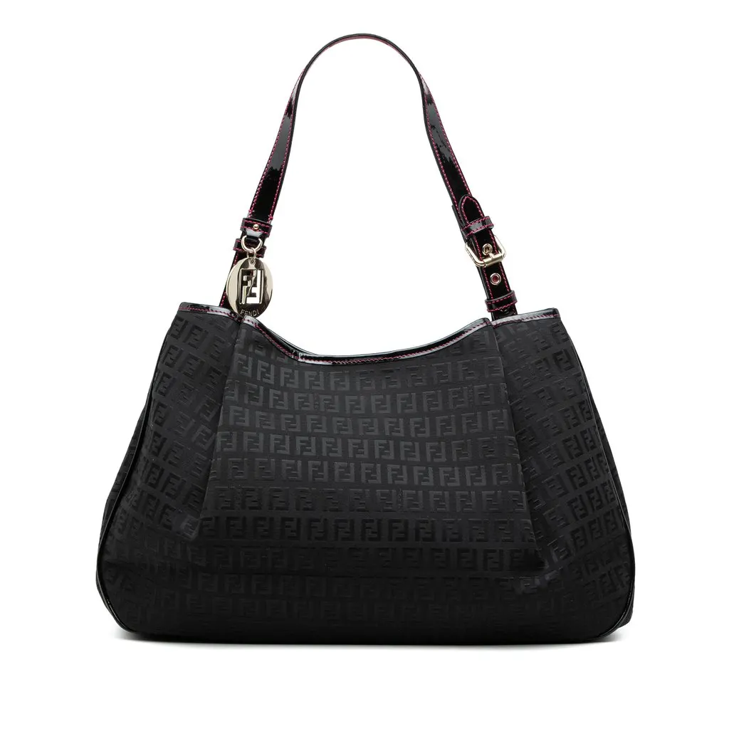 Fendi Zucchino Canvas Shoulder Bag Black Very good - Front View