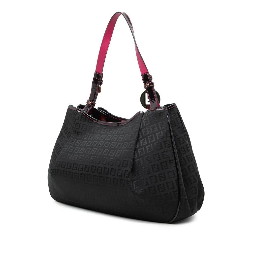 Fendi Zucchino Canvas Shoulder Bag Black Very good - Back View