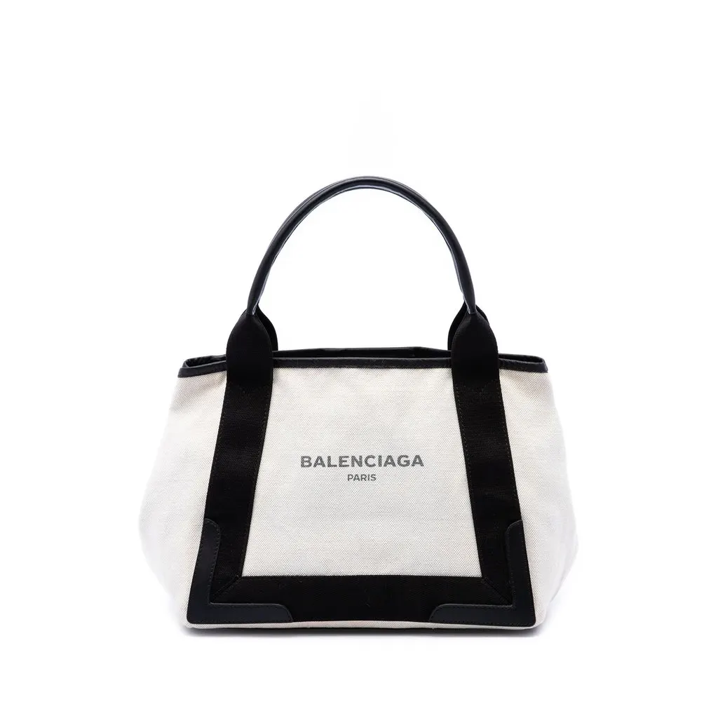 Balenciaga Canvas Navy Cabas Tote S White Canvas Very good - Front View