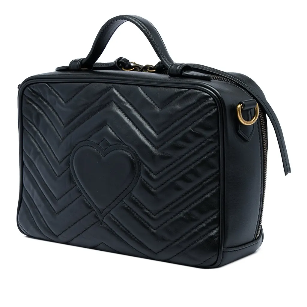 Gucci Small GG Marmont Matelasse Calfskin Top Handle Satchel Black Leather Very good - Back View