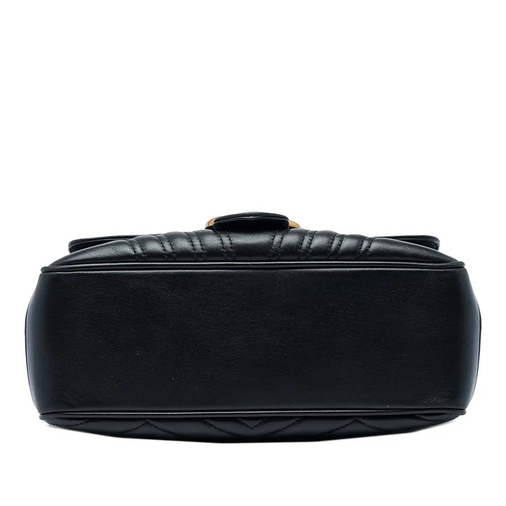 Gucci Small GG Marmont Matelasse Calfskin Top Handle Satchel Black Leather Very good - Inside View