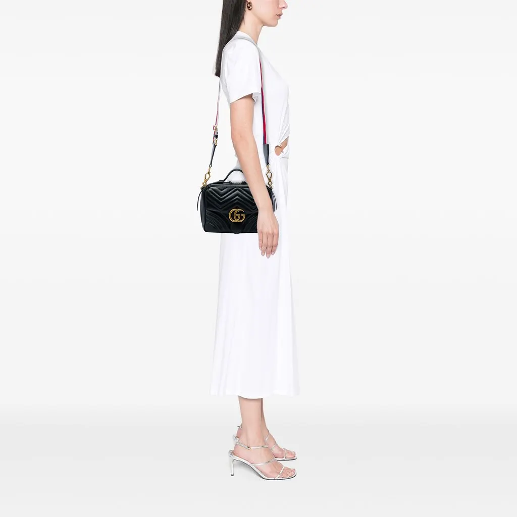 Gucci Small GG Marmont Matelasse Calfskin Top Handle Satchel Black Leather Very good - Box View