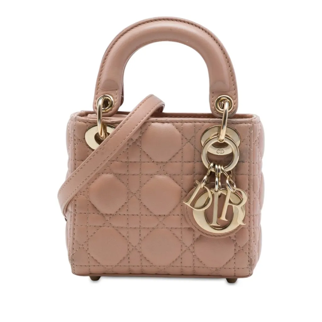 Dior Micro Lambskin Cannage Lady Dior Brown Leather Very good - Front View