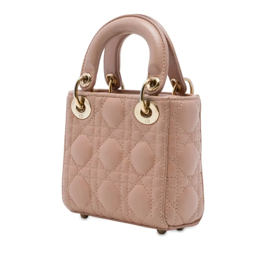 Dior Micro Lambskin Cannage Lady Dior Brown Leather Very good - Back View
