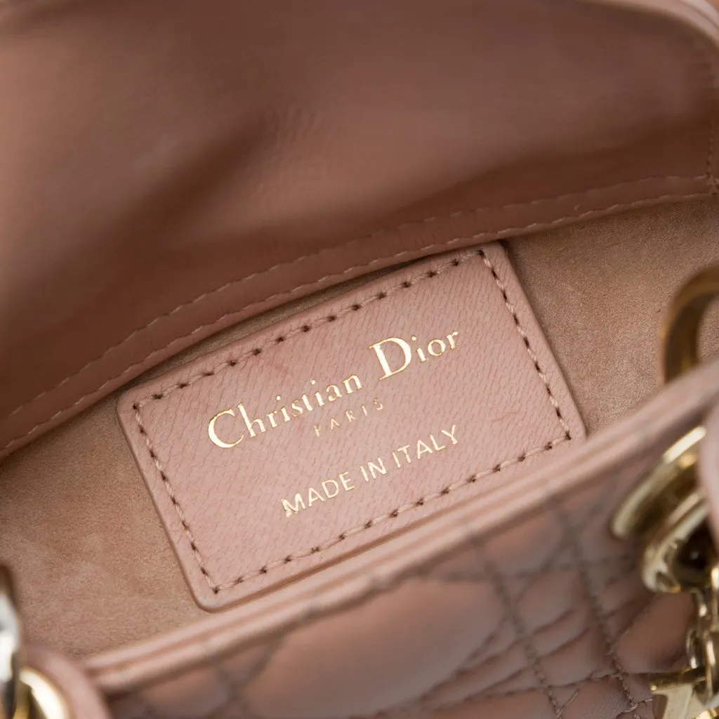 Dior Micro Lambskin Cannage Lady Dior Brown Leather Very good - Box View
