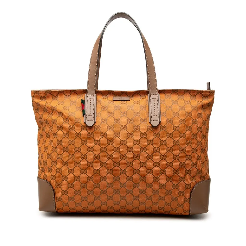Gucci GG Canvas Web Tote Orange Canvas Good - Front View