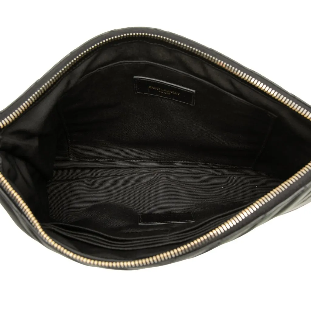 Saint Laurent Chevron Calfskin Monogram Tablet Pouch Black Leather Very good - Model View