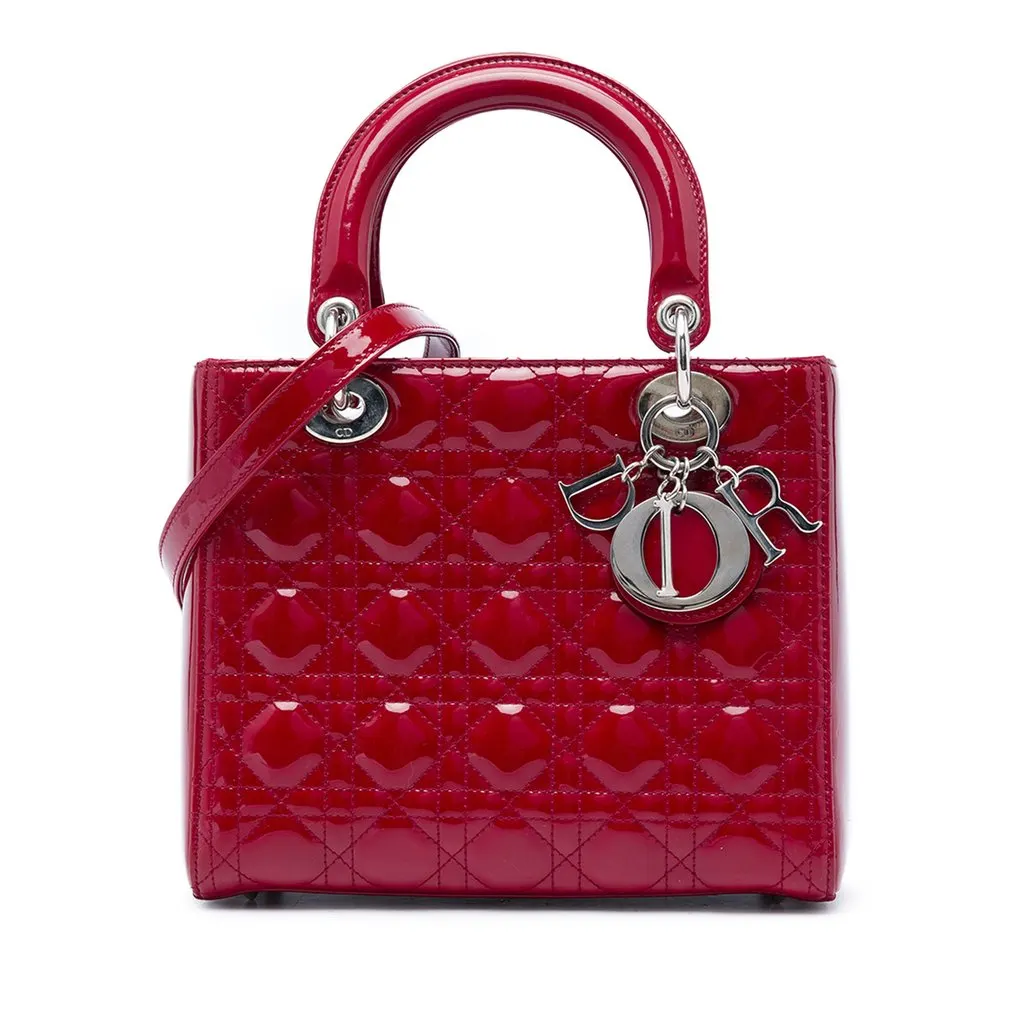 Dior Medium Patent Cannage Lady Dior Red Leather Very good - Front View