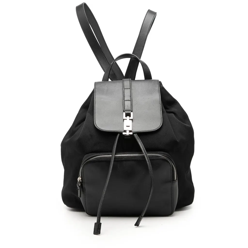 Gucci Canvas and Calfskin Jackie Drawstring Backpack Black Very good - Front View