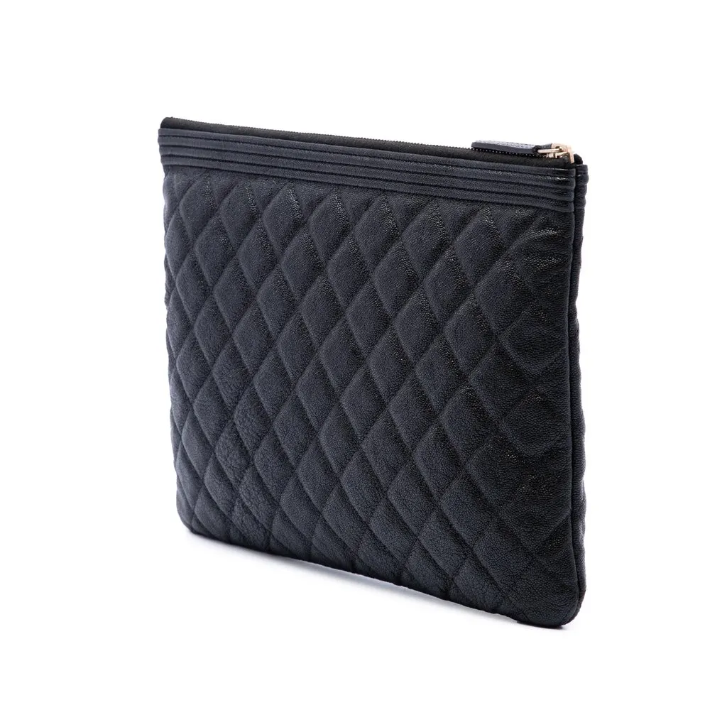 Chanel Medium Quilted Caviar Boy O Case Clutch Black Leather Good - Back View