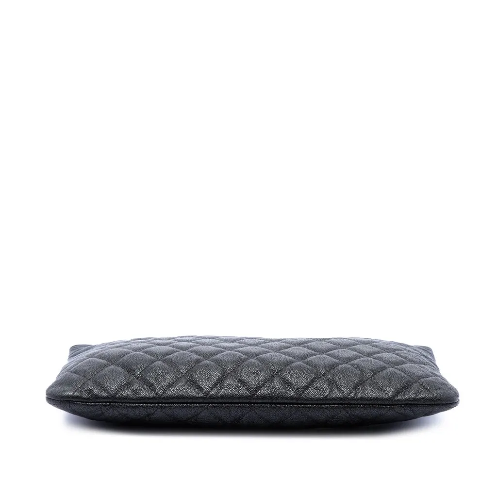 Chanel Medium Quilted Caviar Boy O Case Clutch Black Leather Good - Inside View