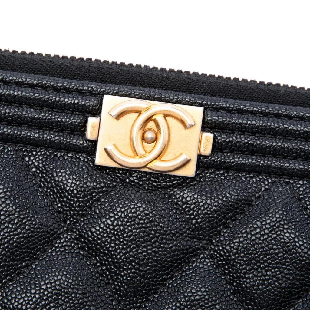 Chanel Medium Quilted Caviar Boy O Case Clutch Black Leather Good - Box View