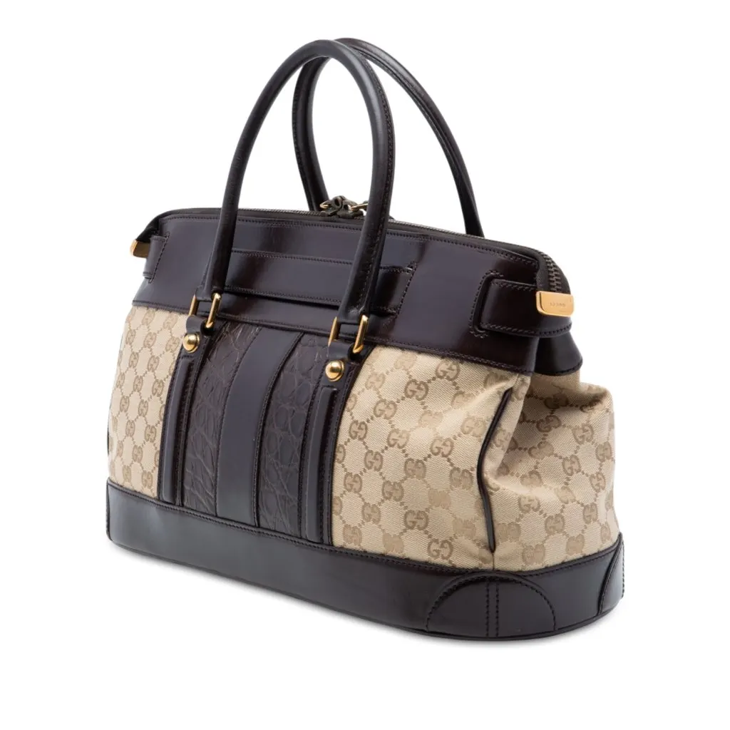 Gucci GG Canvas and Crocodile Embossed Calfskin Secret Handbag Beige Very good - Back View