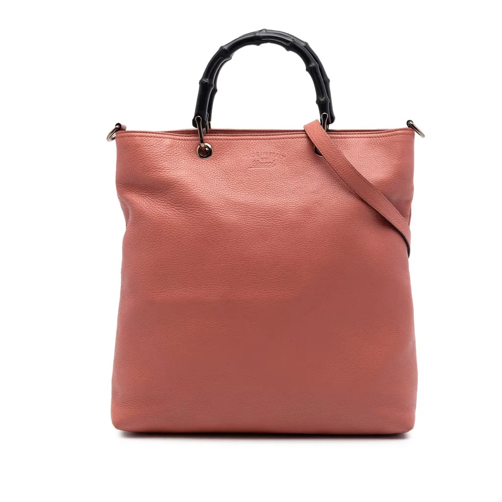Gucci Tall Calfskin Bamboo Shopper Tote Pink Leather Very good - Front View