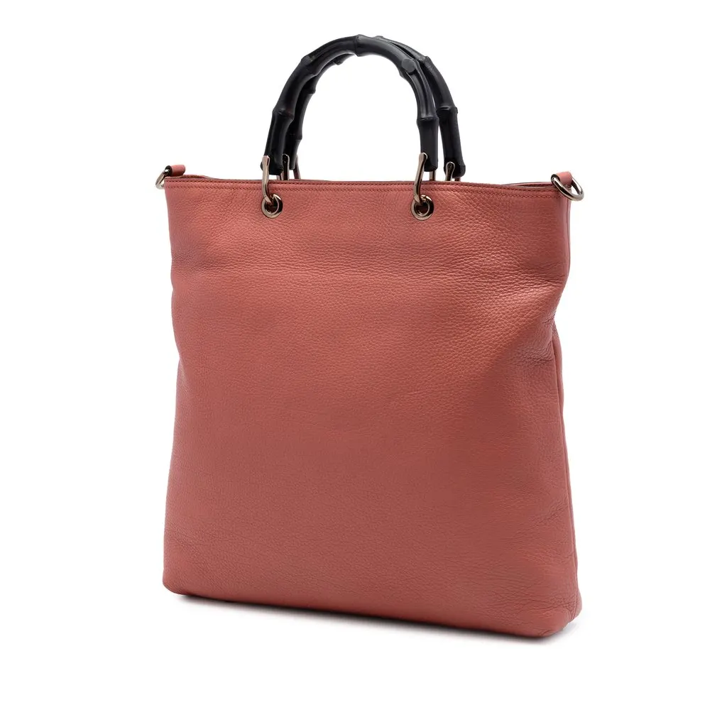 Gucci Tall Calfskin Bamboo Shopper Tote Pink Leather Very good - Back View
