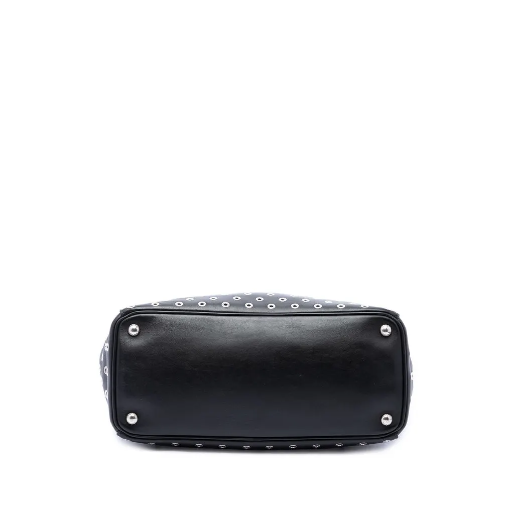 Prada Large City Calf Grommet Galleria Double Zip Satchel Black Leather Good - Inside View
