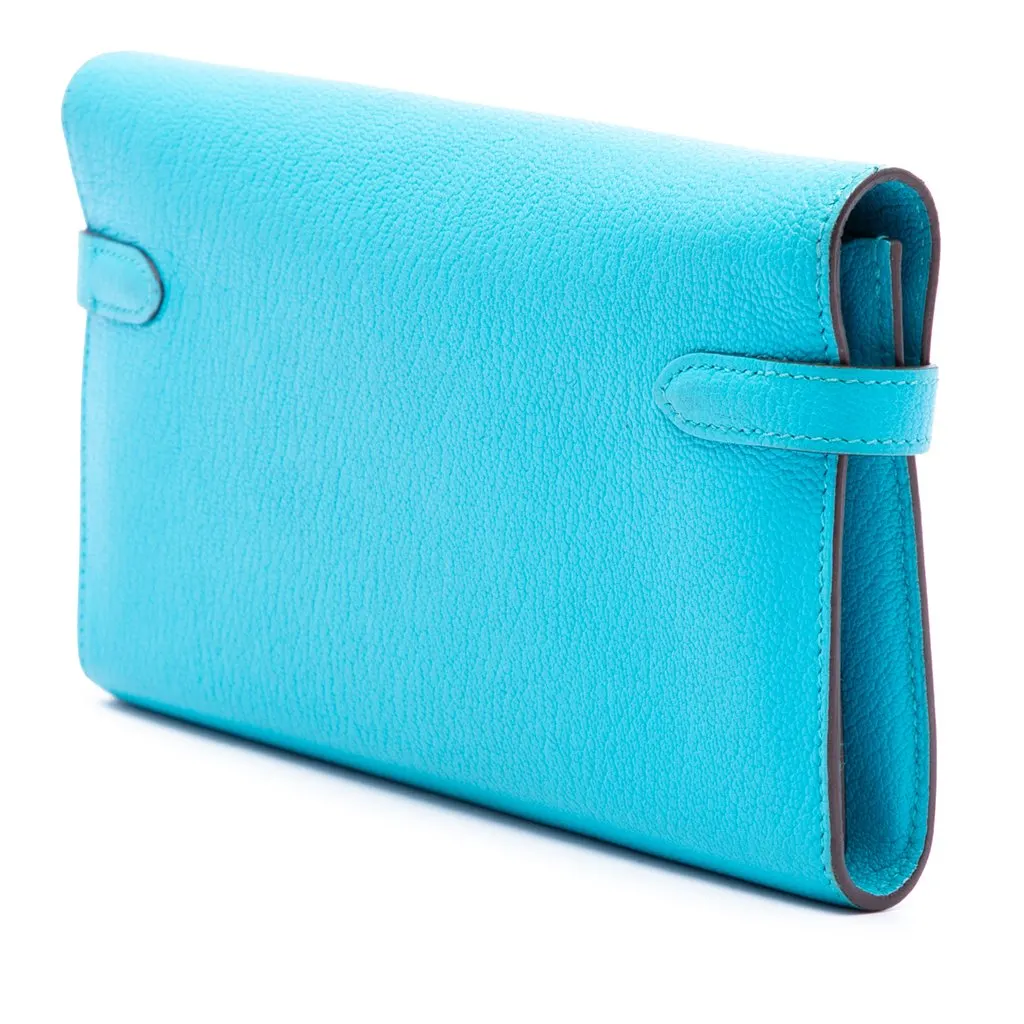 Hermès Chevre Mysore Kelly Longue Wallet Blue Leather Good - Back View