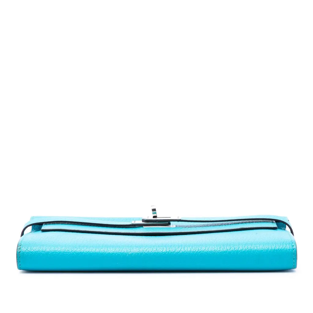 Hermès Chevre Mysore Kelly Longue Wallet Blue Leather Good - Inside View