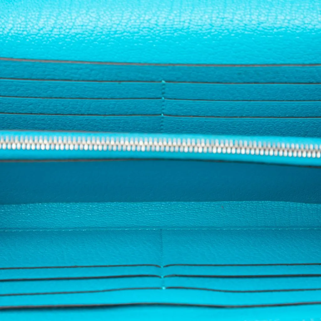 Hermès Chevre Mysore Kelly Longue Wallet Blue Leather Good - Model View
