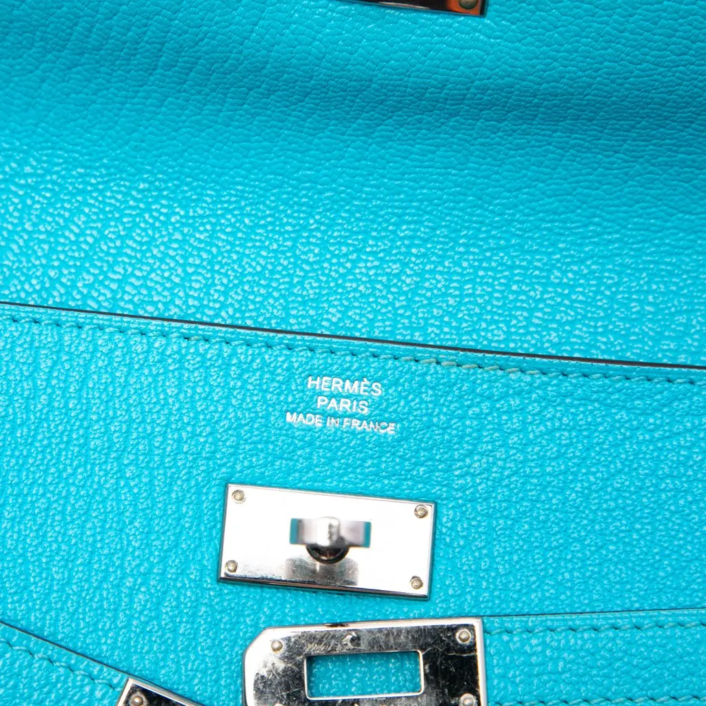 Hermès Chevre Mysore Kelly Longue Wallet Blue Leather Good - Box View