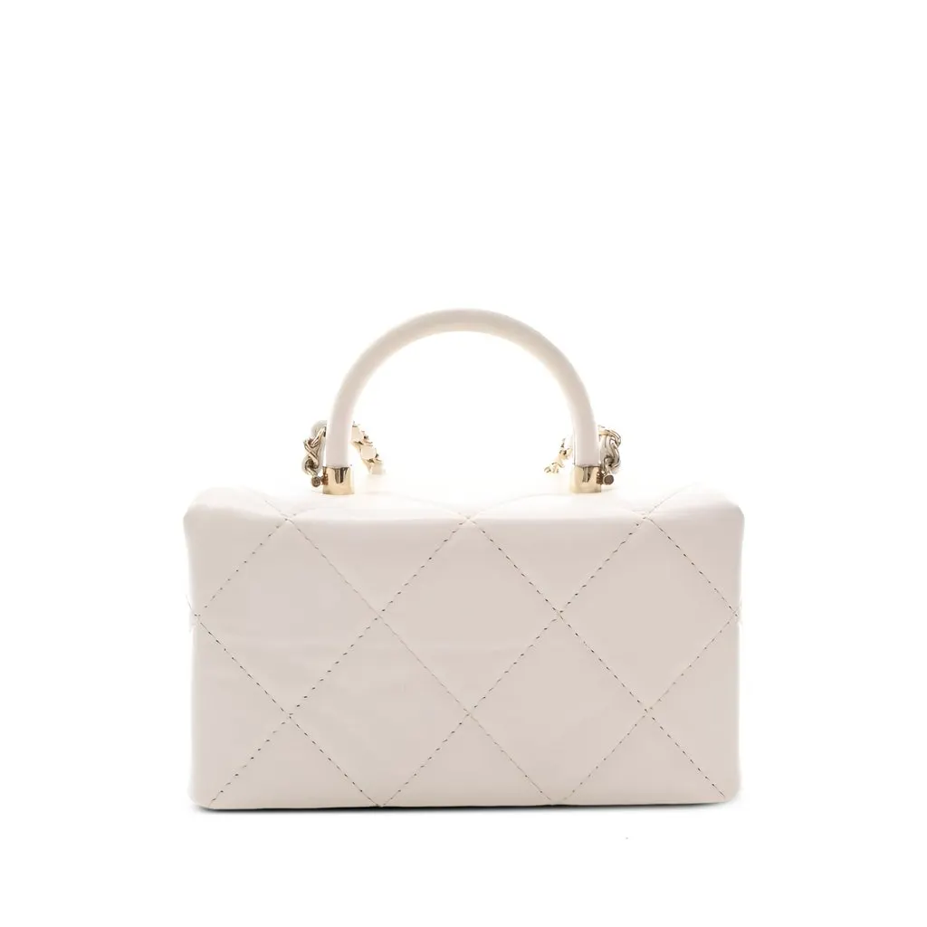 Chanel Small CC Quilted Calfskin Top Handle Vanity Case White Leather Very good - Back View