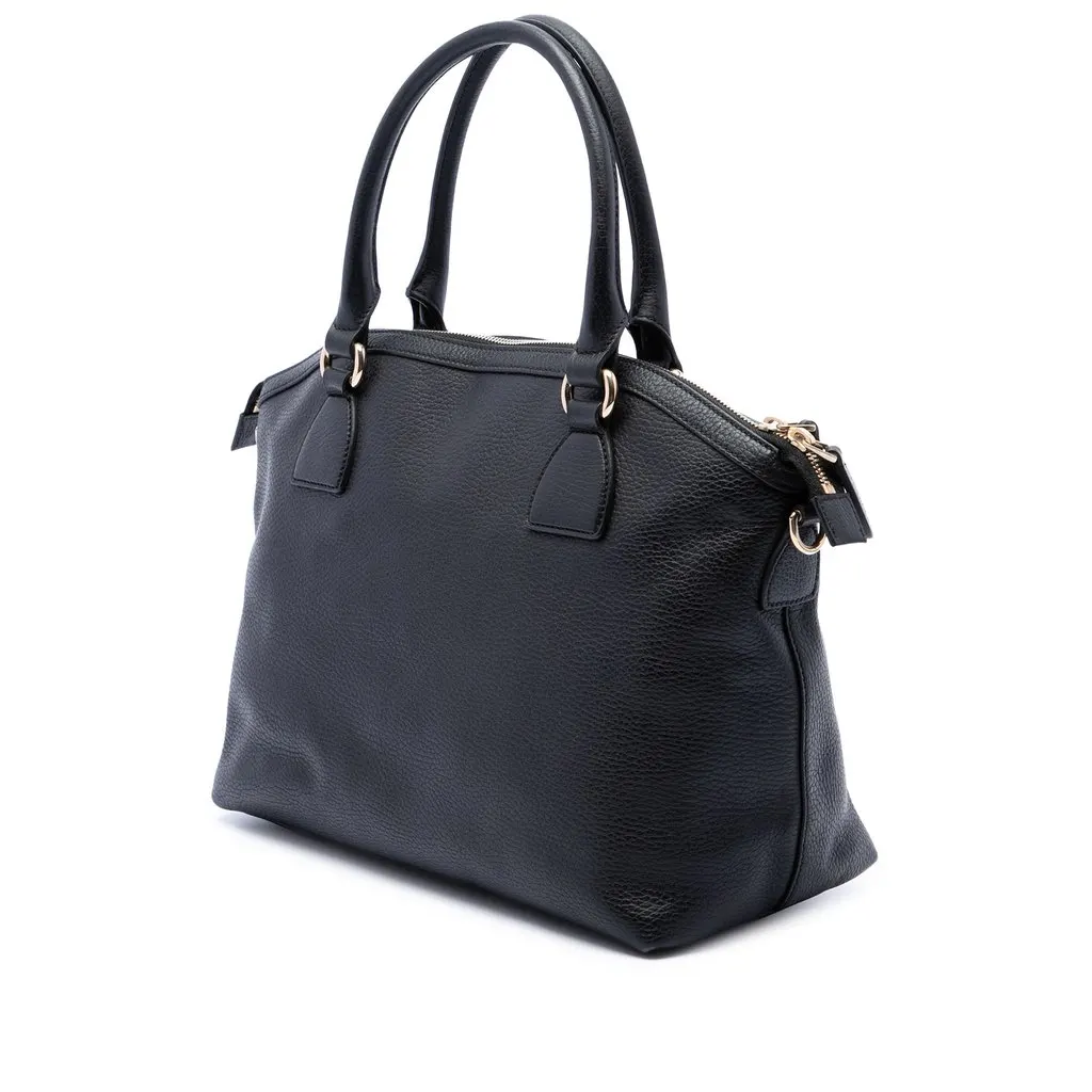 Gucci Medium Calfskin GG Charm Dome Satchel Black Leather Good - Back View