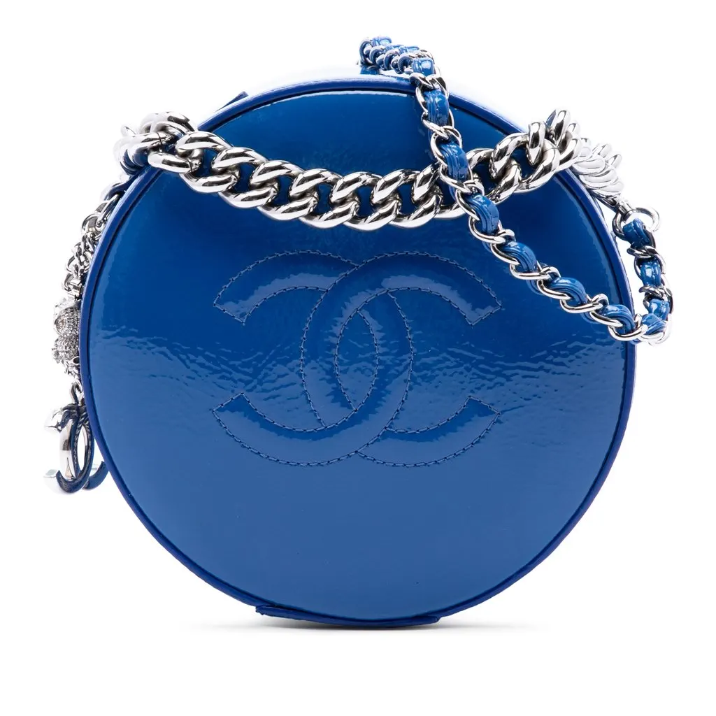 Chanel CC Patent Round As Earth Bag Blue Leather Very good - Front View