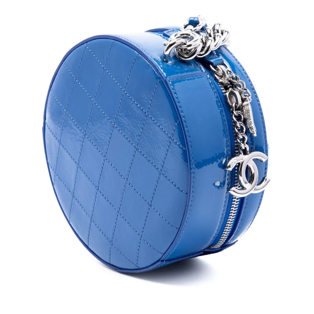 Chanel CC Patent Round As Earth Bag Blue Leather Very good - Back View