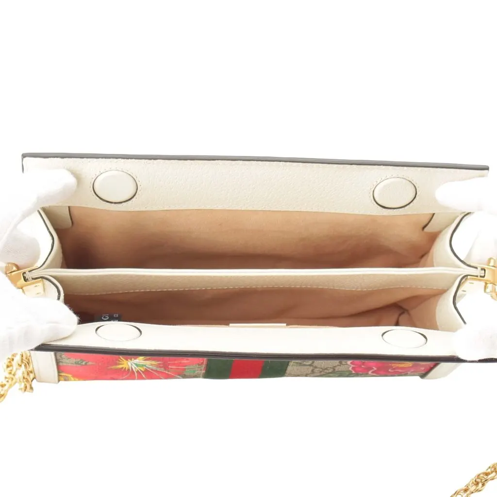 Gucci Small GG Supreme Flora Web Ophidia Chain Crossbody Beige Very good - Model View