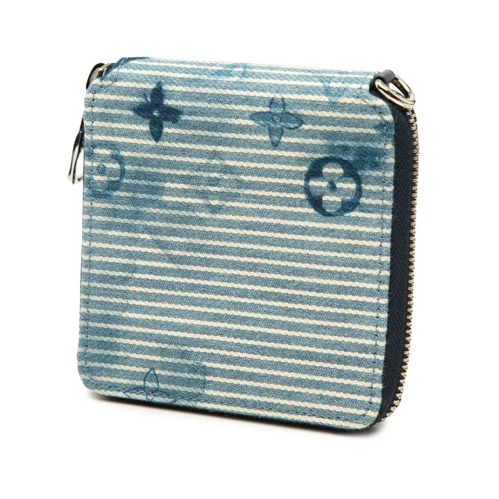 Louis Vuitton Monogram Denim Watercolor Hickory Stripes Compact Wallet on Strap Blue Denim Very good - Back View