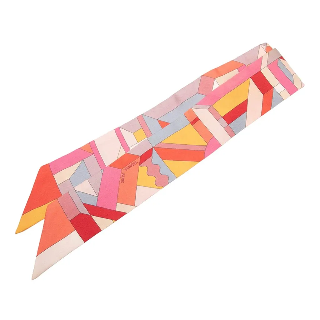 Hermès Perspective Cavaliere Silk Twilly Scarf Pink Very good - Front View
