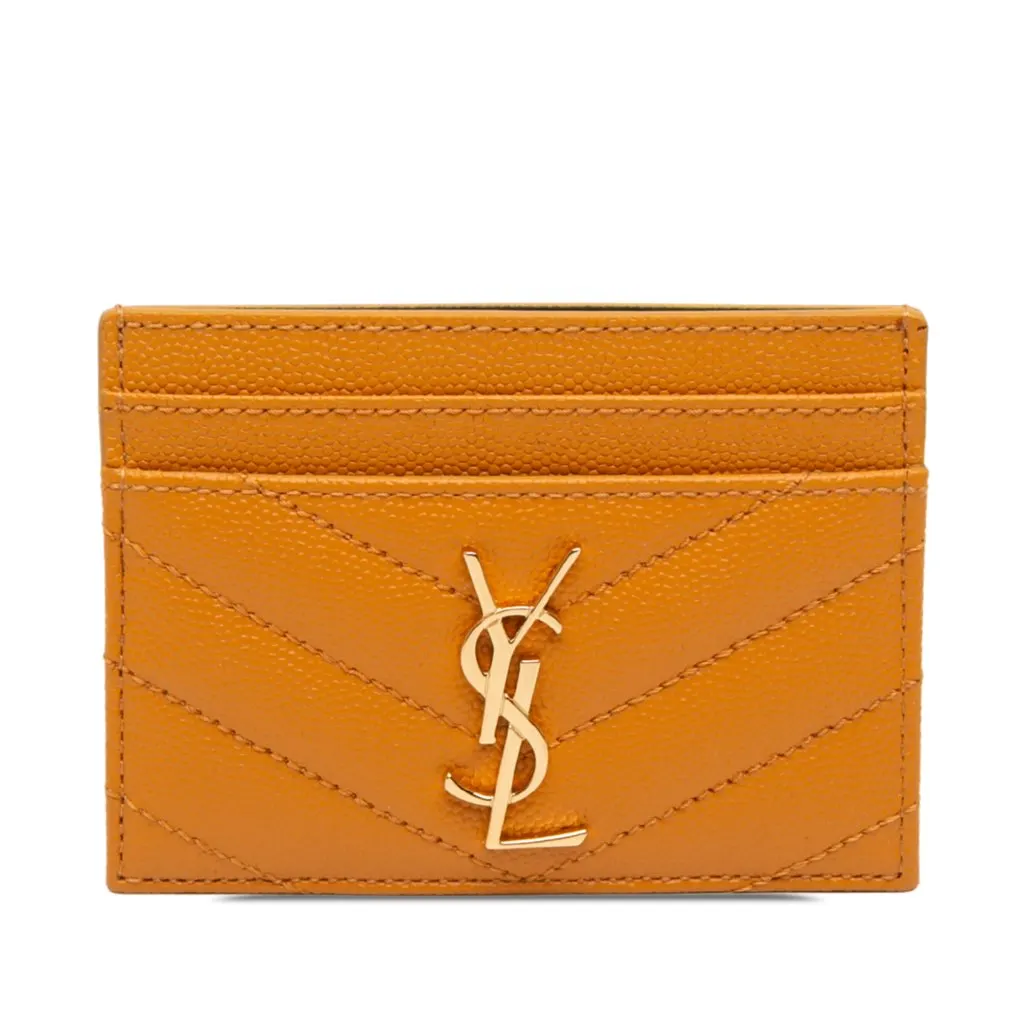 Saint Laurent Chevron Grain de Poudre Cassandre Card Holder Yellow Leather Very good - Front View