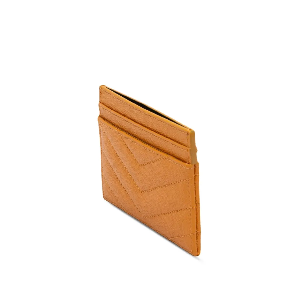 Saint Laurent Chevron Grain de Poudre Cassandre Card Holder Yellow Leather Very good - Back View