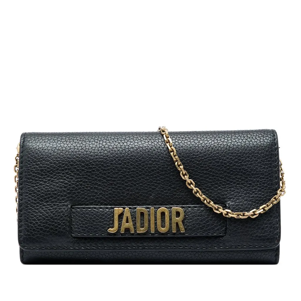 Dior Calfskin JAdior Wallet On Chain Black Leather Good - Front View