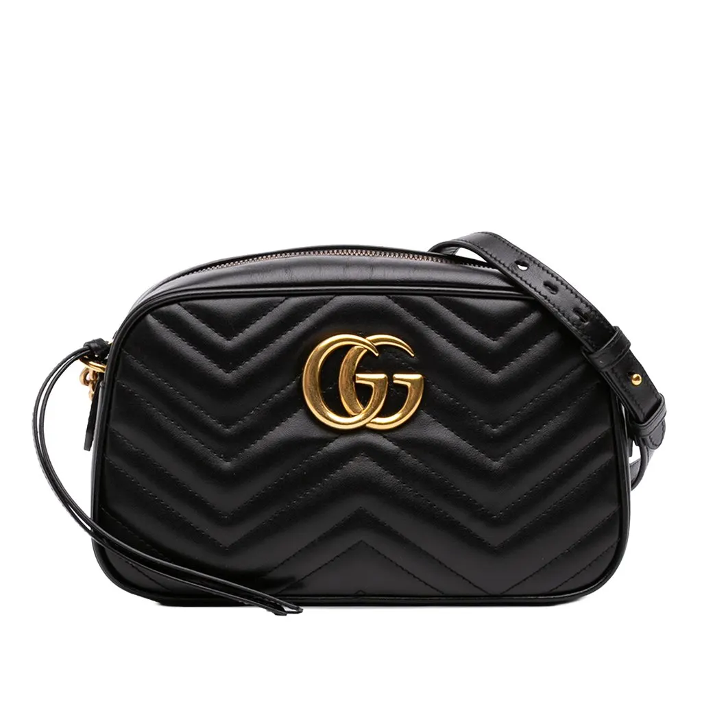 Gucci Small GG Marmont Matelasse Calfskin Crossbody Black Leather Very good - Front View