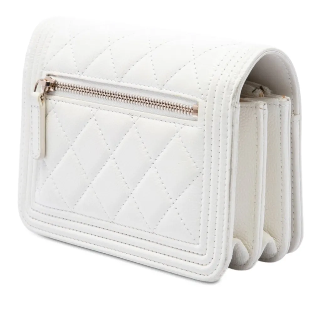 Chanel Mini Quilted Caviar Boy Wallet On Chain White Leather Very good - Back View