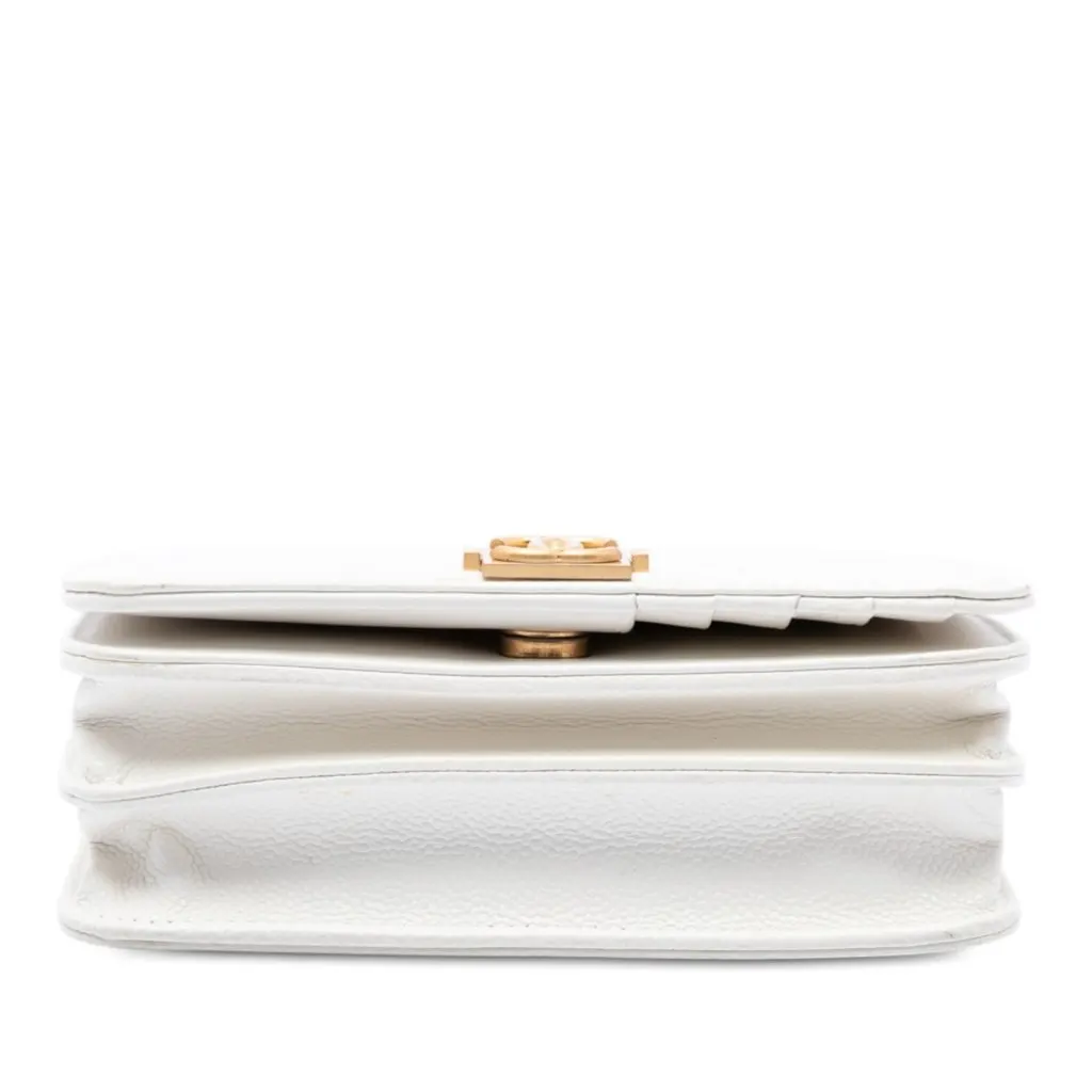 Chanel Mini Quilted Caviar Boy Wallet On Chain White Leather Very good - Inside View