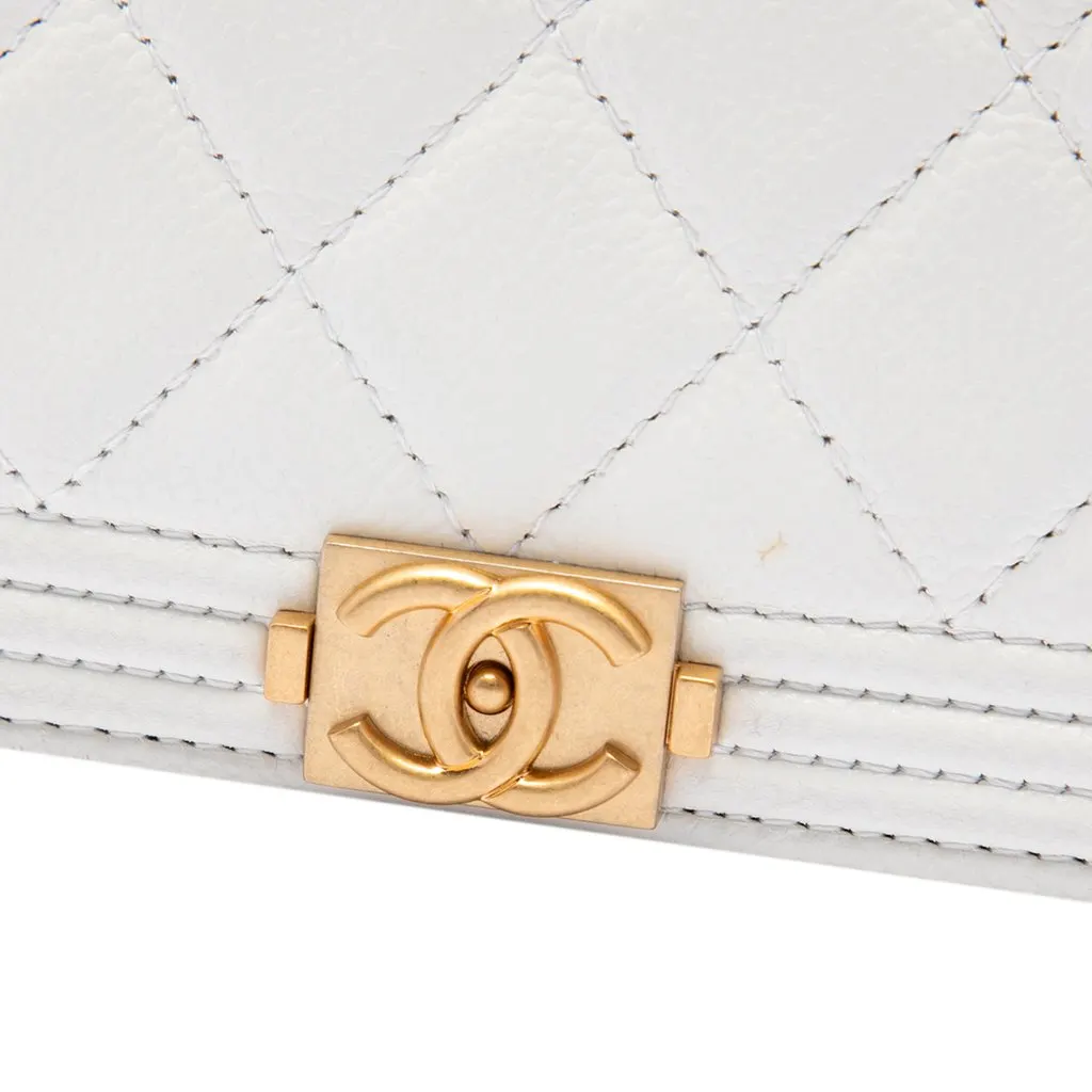 Chanel Mini Quilted Caviar Boy Wallet On Chain White Leather Very good - Box View