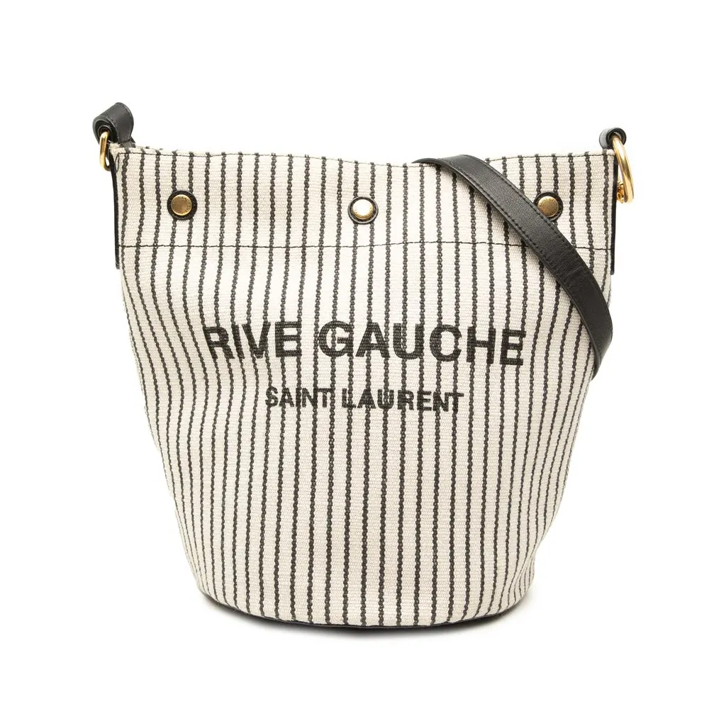 Saint Laurent Striped Canvas Rive Gauche Bucket Bag White Very good - Front View