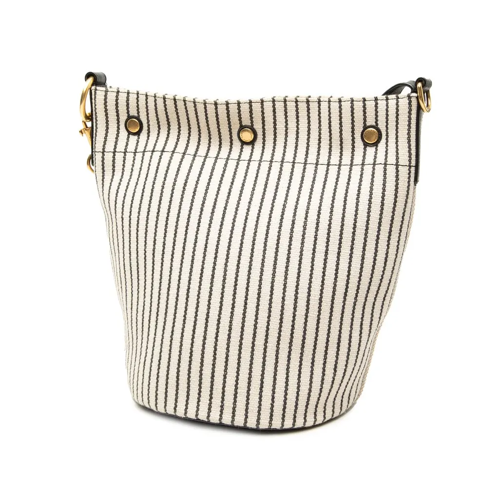 Saint Laurent Striped Canvas Rive Gauche Bucket Bag White Very good - Back View
