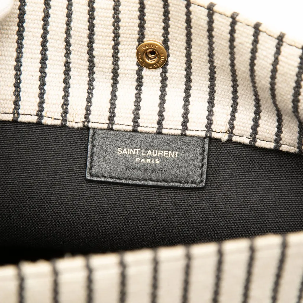 Saint Laurent Striped Canvas Rive Gauche Bucket Bag White Very good - Box View