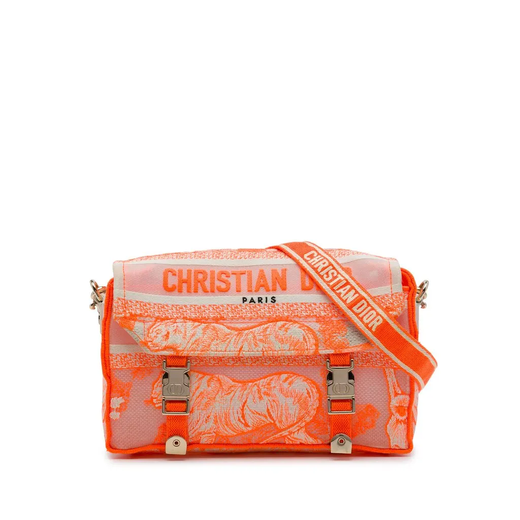 Dior Small Embroidered Canvas Toile de Jouy Diorcamp Messenger Bag Orange Canvas Very good - Front View