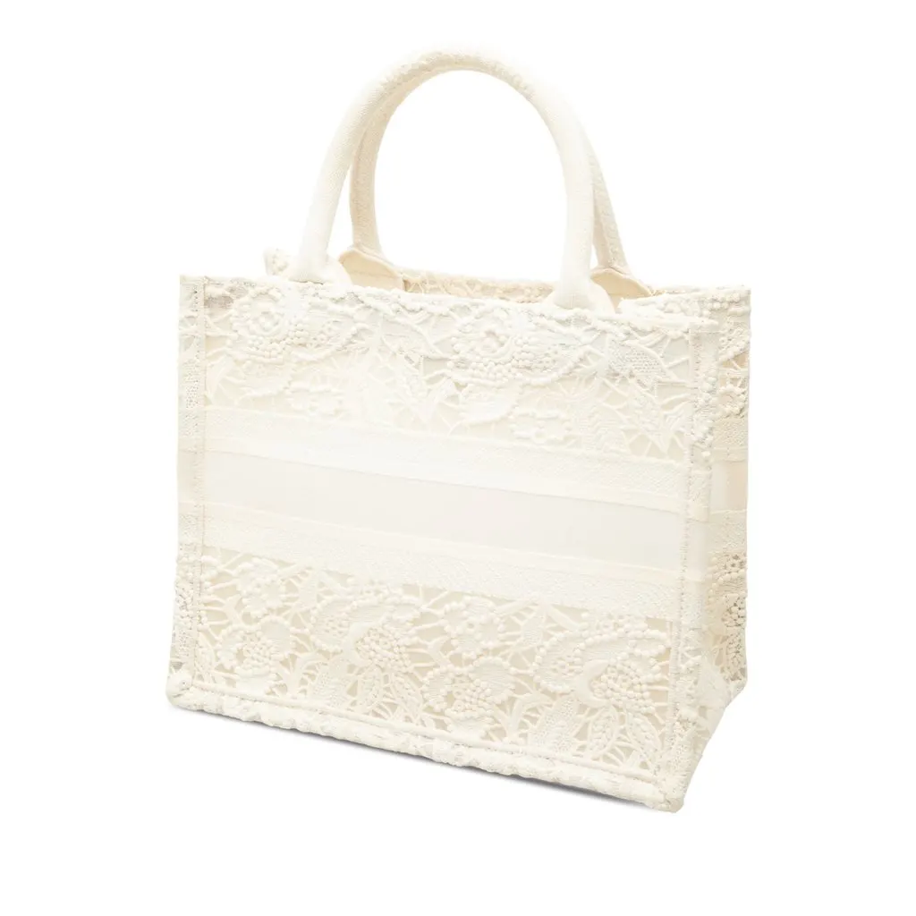 Dior Small Embroidered Mesh Macrame Book Tote White Very good - Back View